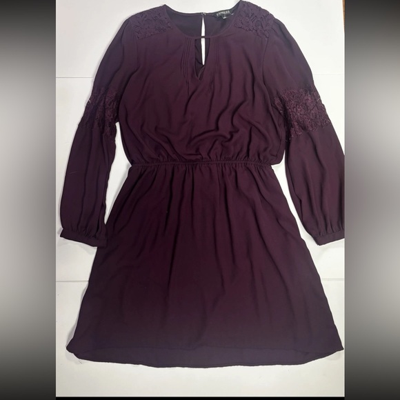 314. Express Deep Purple Lace Long Sleeve Dress - Picture 2 of 3